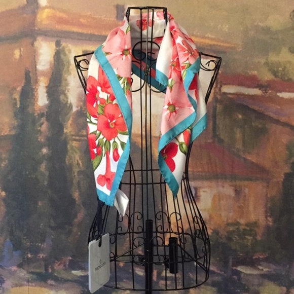 Moncler Accessories - BNWT Authentic Moncler Silk Blue Floral Scarf
